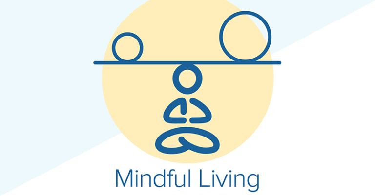 Picture of a person with a balance on their head with the words mindful living below.