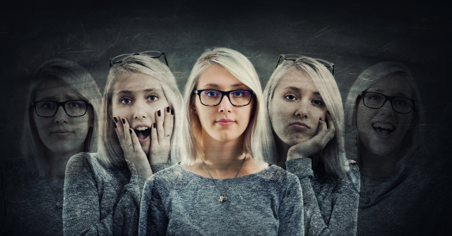 Woman shown with different expressions to symbolize different emotions
